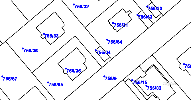 Parcela st. 756/34 v KÚ Postoloprty, Katastrální mapa