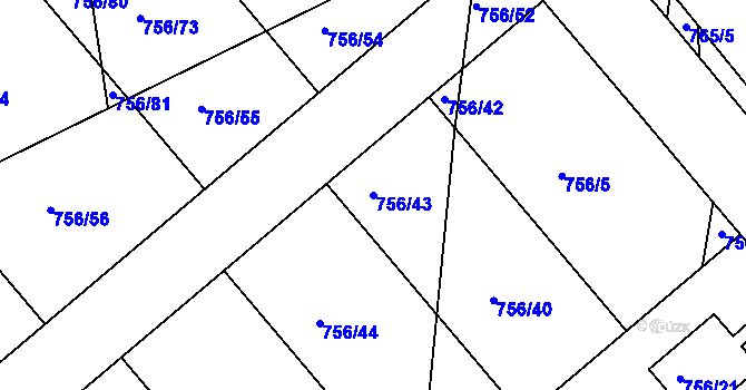 Parcela st. 756/43 v KÚ Postoloprty, Katastrální mapa