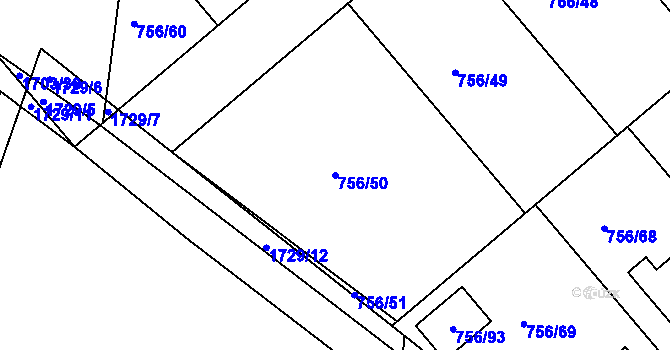 Parcela st. 756/50 v KÚ Postoloprty, Katastrální mapa