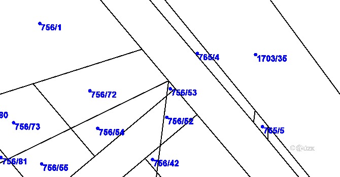 Parcela st. 756/53 v KÚ Postoloprty, Katastrální mapa