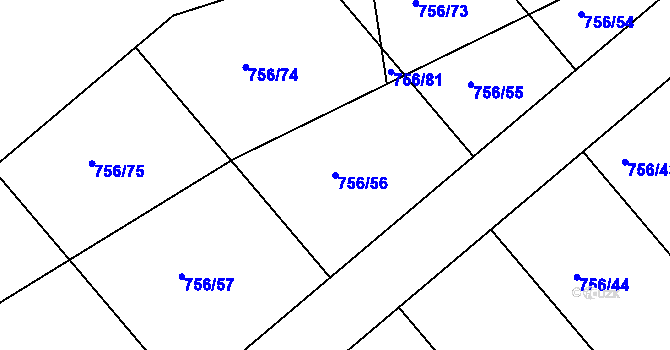 Parcela st. 756/56 v KÚ Postoloprty, Katastrální mapa