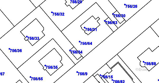 Parcela st. 756/64 v KÚ Postoloprty, Katastrální mapa