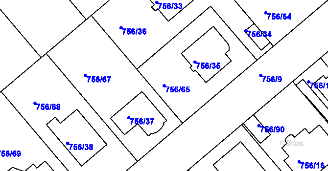 Parcela st. 756/65 v KÚ Postoloprty, Katastrální mapa