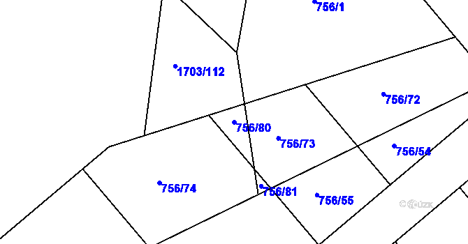 Parcela st. 756/80 v KÚ Postoloprty, Katastrální mapa