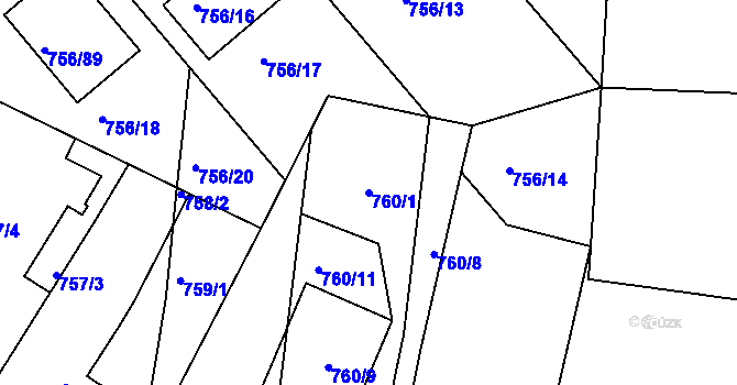 Parcela st. 760/1 v KÚ Postoloprty, Katastrální mapa