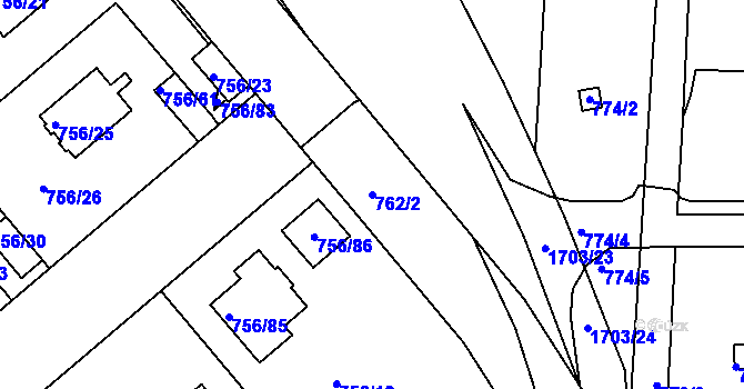 Parcela st. 762/2 v KÚ Postoloprty, Katastrální mapa