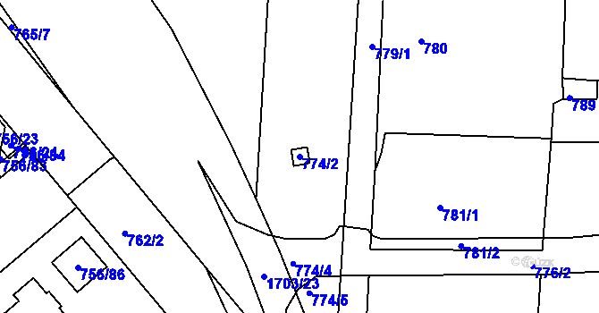Parcela st. 774/2 v KÚ Postoloprty, Katastrální mapa