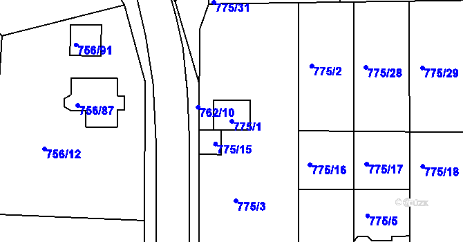 Parcela st. 775/1 v KÚ Postoloprty, Katastrální mapa