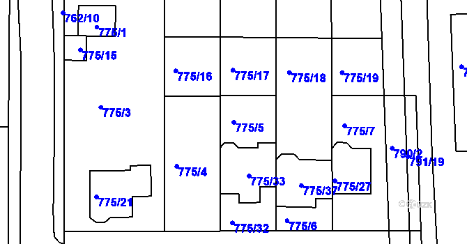 Parcela st. 775/5 v KÚ Postoloprty, Katastrální mapa