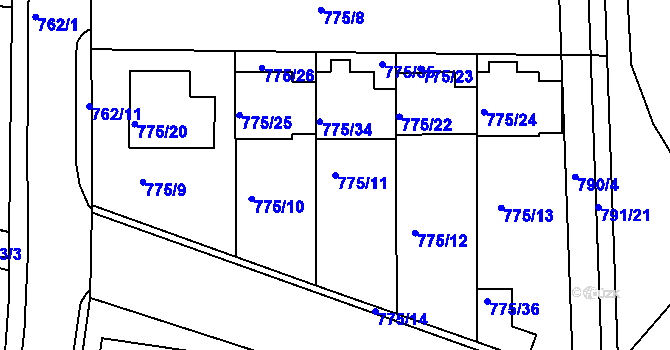 Parcela st. 775/11 v KÚ Postoloprty, Katastrální mapa