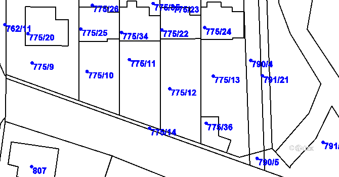 Parcela st. 775/12 v KÚ Postoloprty, Katastrální mapa