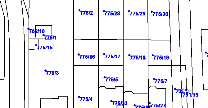 Parcela st. 775/17 v KÚ Postoloprty, Katastrální mapa