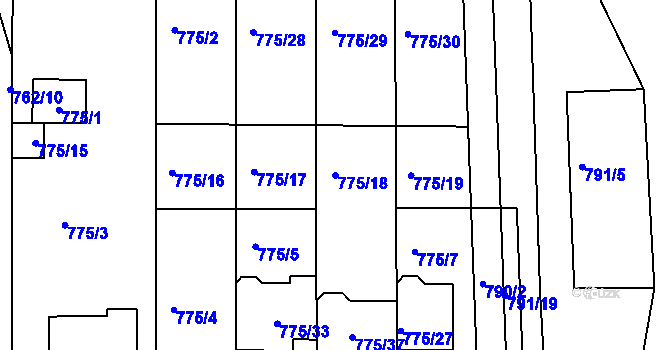 Parcela st. 775/18 v KÚ Postoloprty, Katastrální mapa