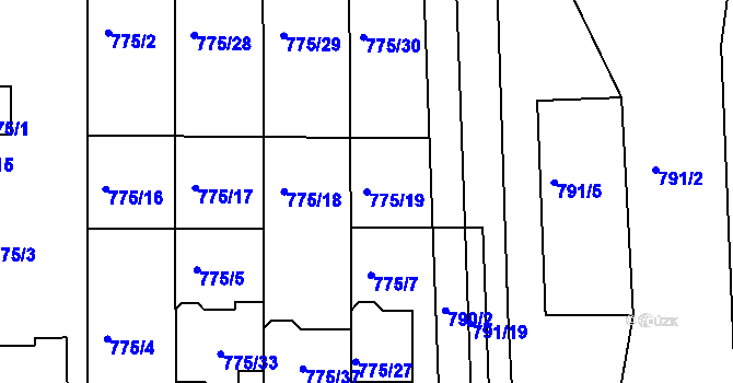 Parcela st. 775/19 v KÚ Postoloprty, Katastrální mapa