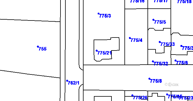 Parcela st. 775/21 v KÚ Postoloprty, Katastrální mapa