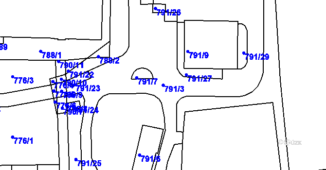 Parcela st. 791/3 v KÚ Postoloprty, Katastrální mapa