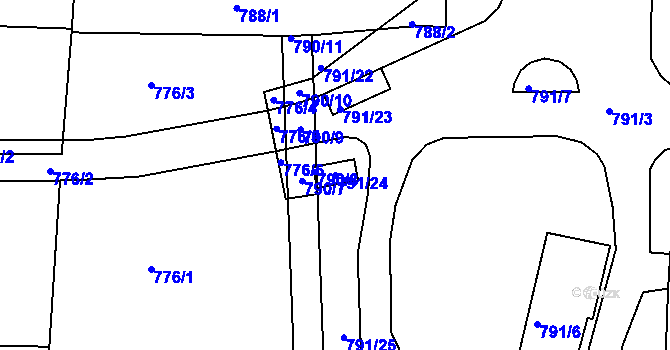 Parcela st. 791/24 v KÚ Postoloprty, Katastrální mapa