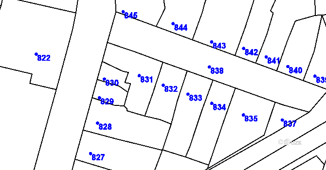 Parcela st. 832 v KÚ Postoloprty, Katastrální mapa