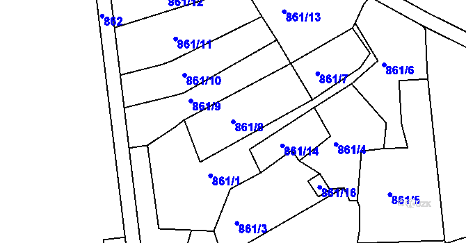 Parcela st. 861/8 v KÚ Postoloprty, Katastrální mapa