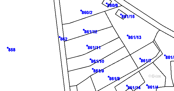 Parcela st. 861/11 v KÚ Postoloprty, Katastrální mapa