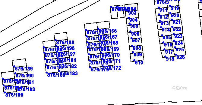 Parcela st. 876/170 v KÚ Postoloprty, Katastrální mapa