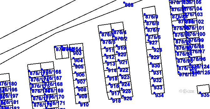 Parcela st. 912 v KÚ Postoloprty, Katastrální mapa