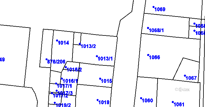 Parcela st. 1013 v KÚ Postoloprty, Katastrální mapa
