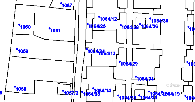 Parcela st. 1064/13 v KÚ Postoloprty, Katastrální mapa