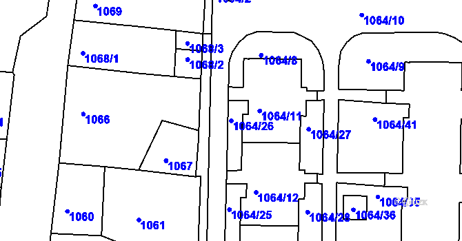 Parcela st. 1064/26 v KÚ Postoloprty, Katastrální mapa