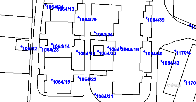 Parcela st. 1064/33 v KÚ Postoloprty, Katastrální mapa