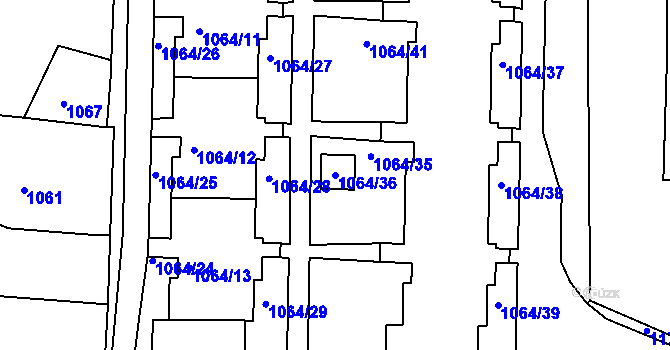 Parcela st. 1064/36 v KÚ Postoloprty, Katastrální mapa