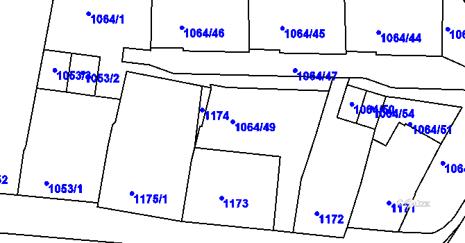 Parcela st. 1064/49 v KÚ Postoloprty, Katastrální mapa