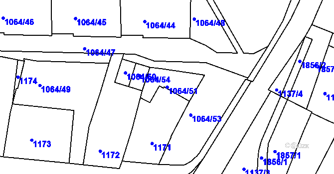 Parcela st. 1064/51 v KÚ Postoloprty, Katastrální mapa