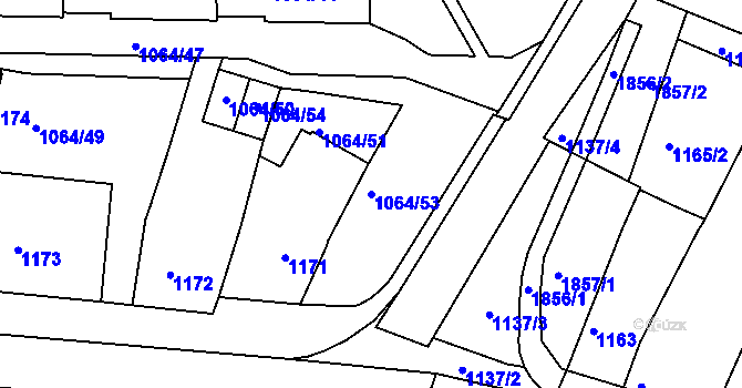 Parcela st. 1064/53 v KÚ Postoloprty, Katastrální mapa