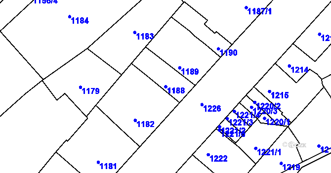Parcela st. 1188 v KÚ Postoloprty, Katastrální mapa