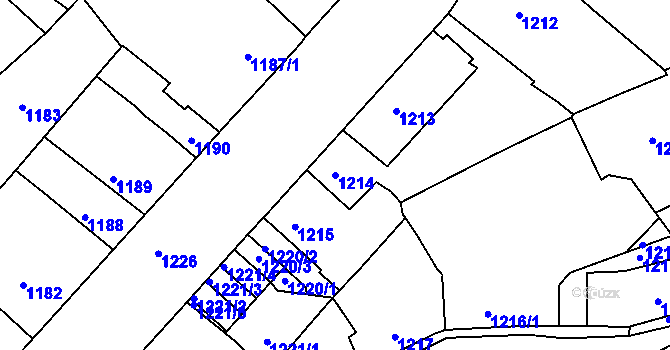 Parcela st. 1214 v KÚ Postoloprty, Katastrální mapa