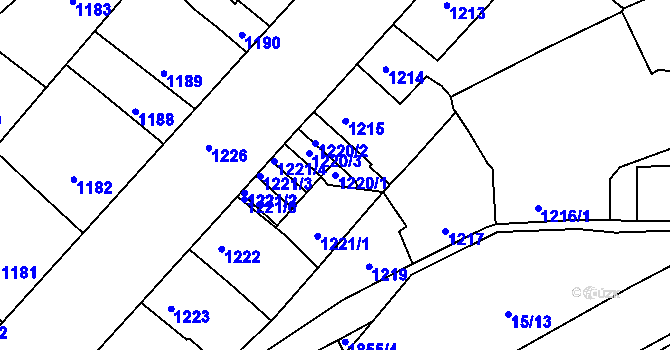 Parcela st. 1220/1 v KÚ Postoloprty, Katastrální mapa