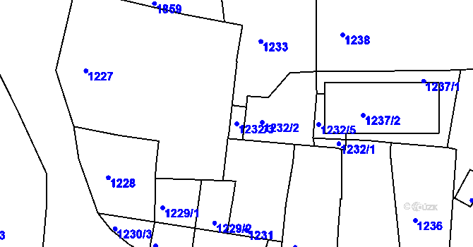 Parcela st. 1232/3 v KÚ Postoloprty, Katastrální mapa