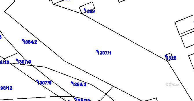 Parcela st. 1307/1 v KÚ Postoloprty, Katastrální mapa