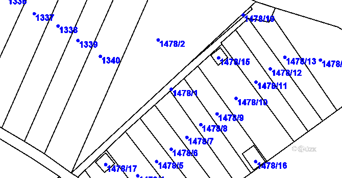 Parcela st. 1478/1 v KÚ Postoloprty, Katastrální mapa