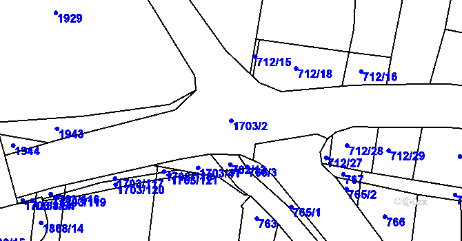 Parcela st. 1703/2 v KÚ Postoloprty, Katastrální mapa