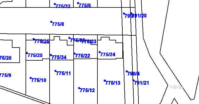 Parcela st. 775/24 v KÚ Postoloprty, Katastrální mapa