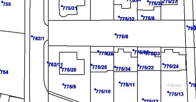 Parcela st. 775/26 v KÚ Postoloprty, Katastrální mapa