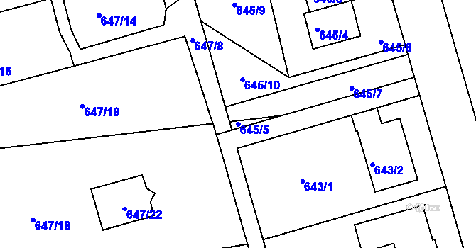 Parcela st. 645/5 v KÚ Postoloprty, Katastrální mapa
