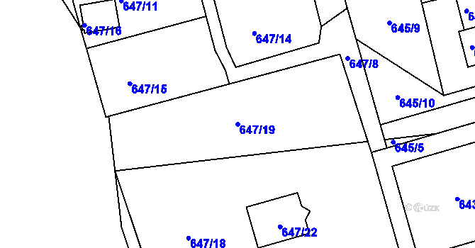 Parcela st. 647/19 v KÚ Postoloprty, Katastrální mapa
