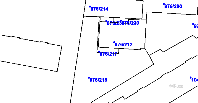 Parcela st. 876/217 v KÚ Postoloprty, Katastrální mapa