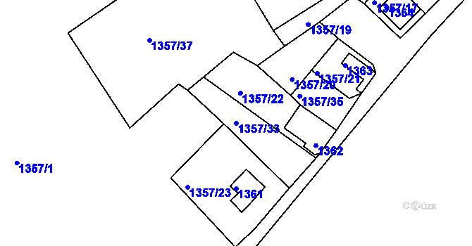 Parcela st. 1357/33 v KÚ Postoloprty, Katastrální mapa
