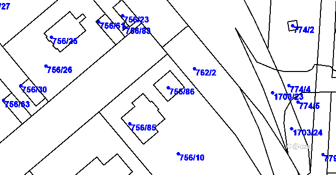 Parcela st. 756/86 v KÚ Postoloprty, Katastrální mapa