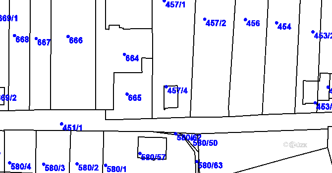 Parcela st. 457/4 v KÚ Postoloprty, Katastrální mapa
