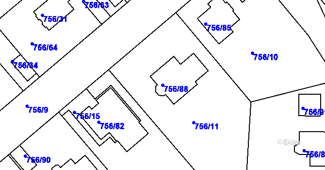 Parcela st. 756/88 v KÚ Postoloprty, Katastrální mapa